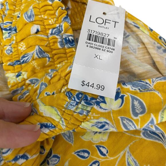 Loft Yellow Smocked Pullover Tank Floral Sleeveless NEW Shirt Womens size XL - Picture 6 of 11